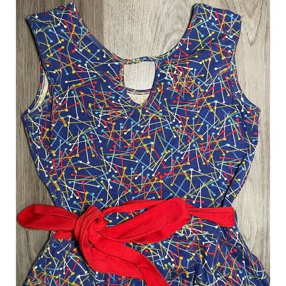 Effie’s Heart Colorful Retro Print Dress Sleeveless Cotton Belted Size M Blue - Picture 2 of 7